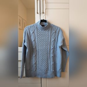 Light blue 100% cotton cableknit mockneck sweater JCrew